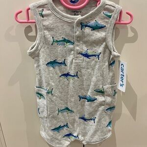 Carter's Gray Shark Print Sleeveless Romper 9m